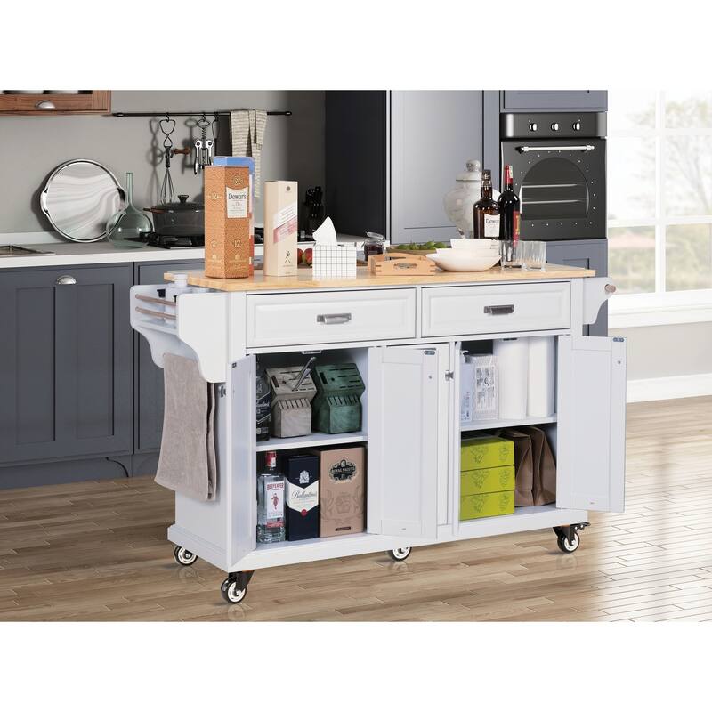 Kitchen Island with Rubber wood Countertop