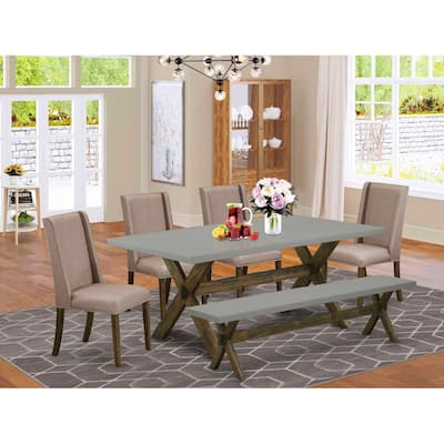 Modern 6-Piece Dining Set - Rectangular Table & 4 Parsons Chairs + Bench
