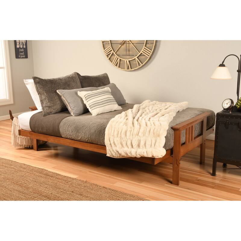 Porch & Den Kern Beli Grey/Brown Linen/Wood Futon Set