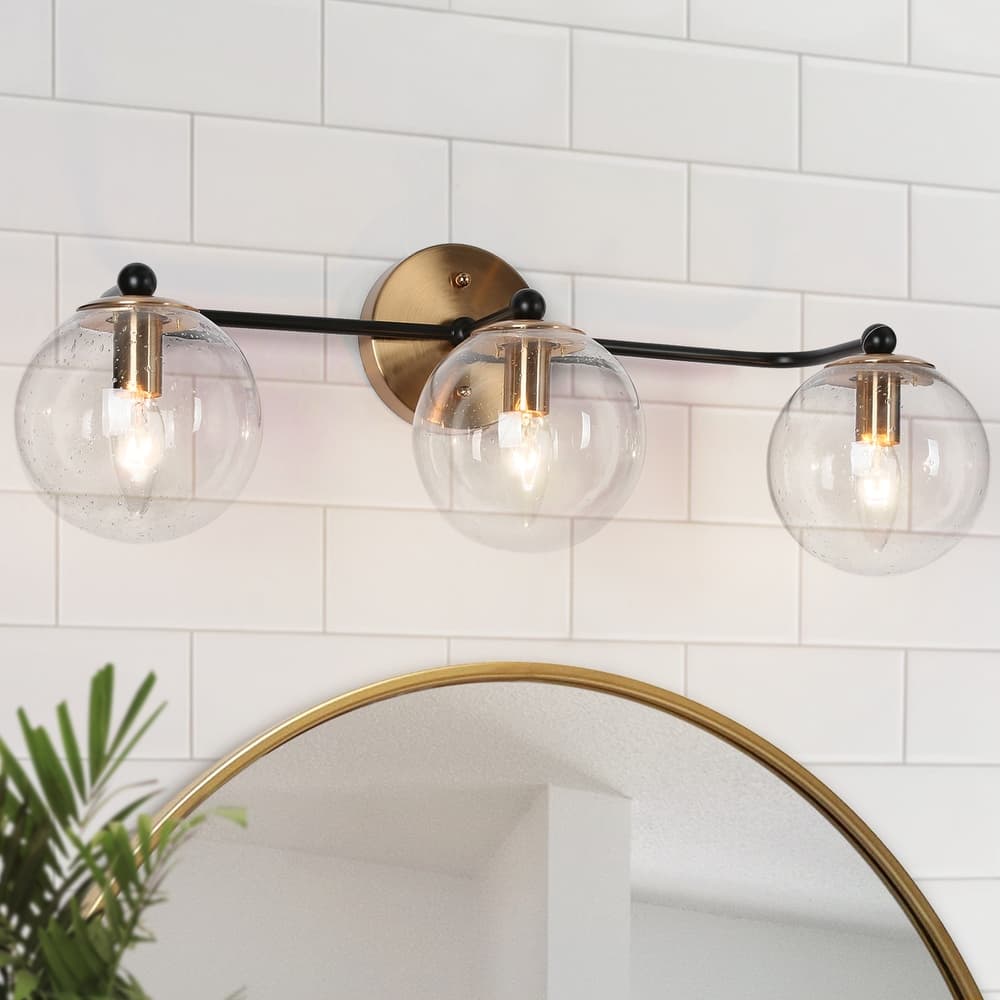 Modern Glam Black Gold 2/3/4 Light Bathroom Vanity Light Globe Seeded Glass Wall Sconces