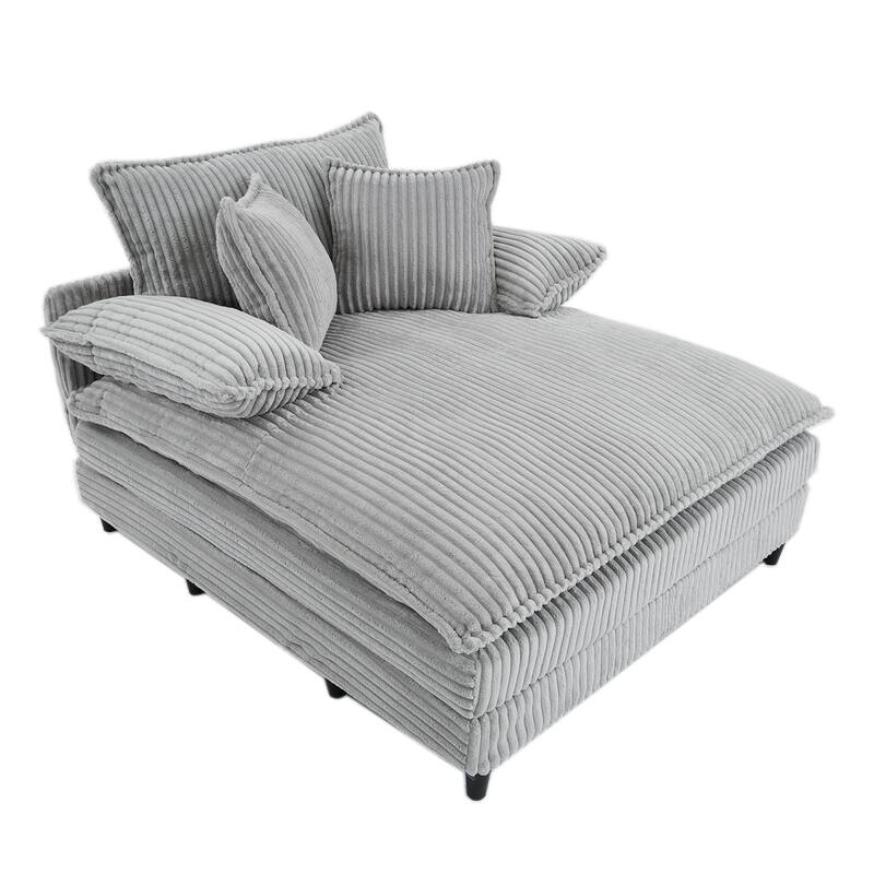 Corduroy Oversized Chaise Lounge with 4-Position Adjustable Backrest, 2 Pillows & 300lb Capacity - Convertible Sofa Bed