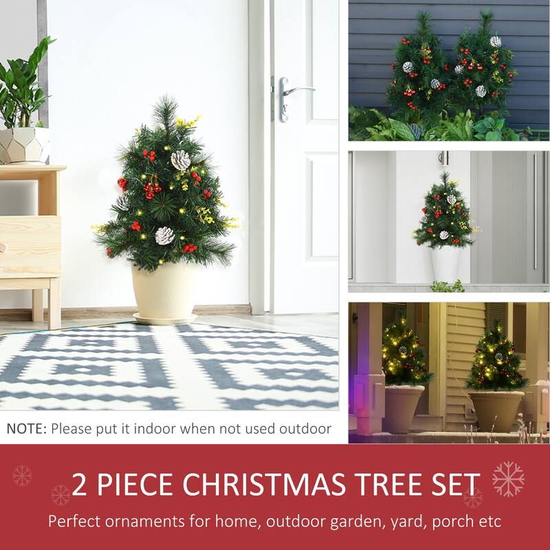 2.5FT Outdoor Pre-Lit Artificial Pine Cordless with 24 Warm White Lights & Stakes(2PCS Sets)