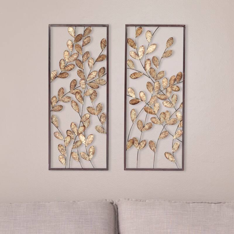SEI Furniture Benjen Transitional Yellow & Gold Metal Leaves Wall Decor