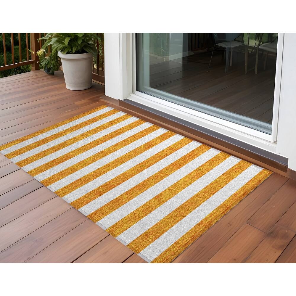 Alz Stripe Weather Resistant Blended Style Outdoor Rug