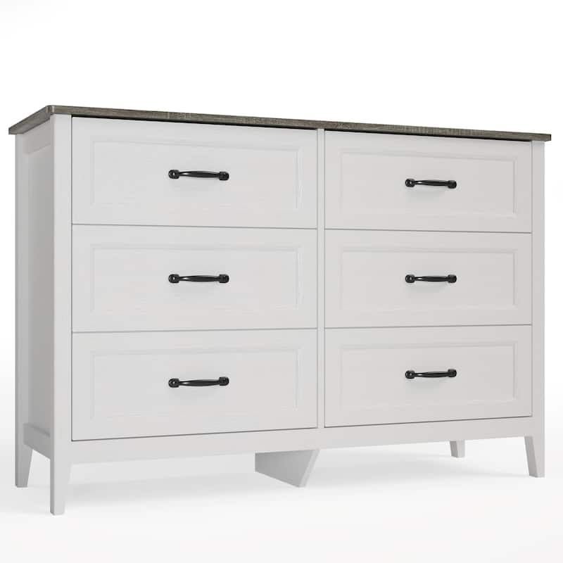 43.3" W 6 Drawer Dresser, Wood Storage Closet Dressers Chest of Drawers for Bedroom