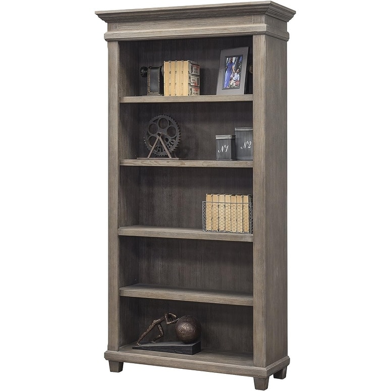 Carson Wood Open Bookcase, Storage Cabinet, Gray - 40"W x 76"H x 15"D