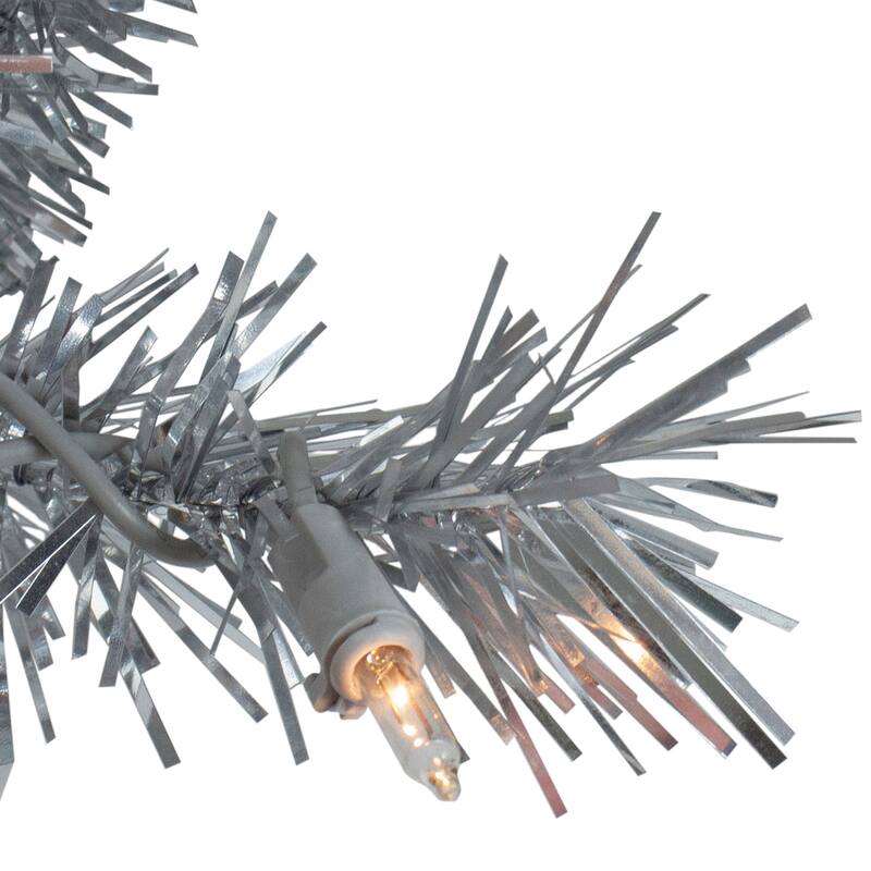 9' x 12" Pre-Lit Silver Tinsel Artificial Christmas Garland Clear Lights
