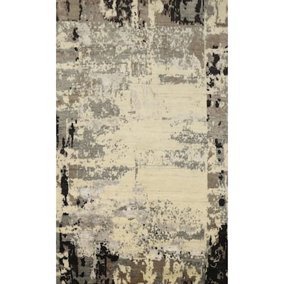 Hand Knotted Oriental 100% Wool Carpet Modern Abstract Beige & Ivories Gabbeh Area Rug - 7' 6'' X 5' 2''