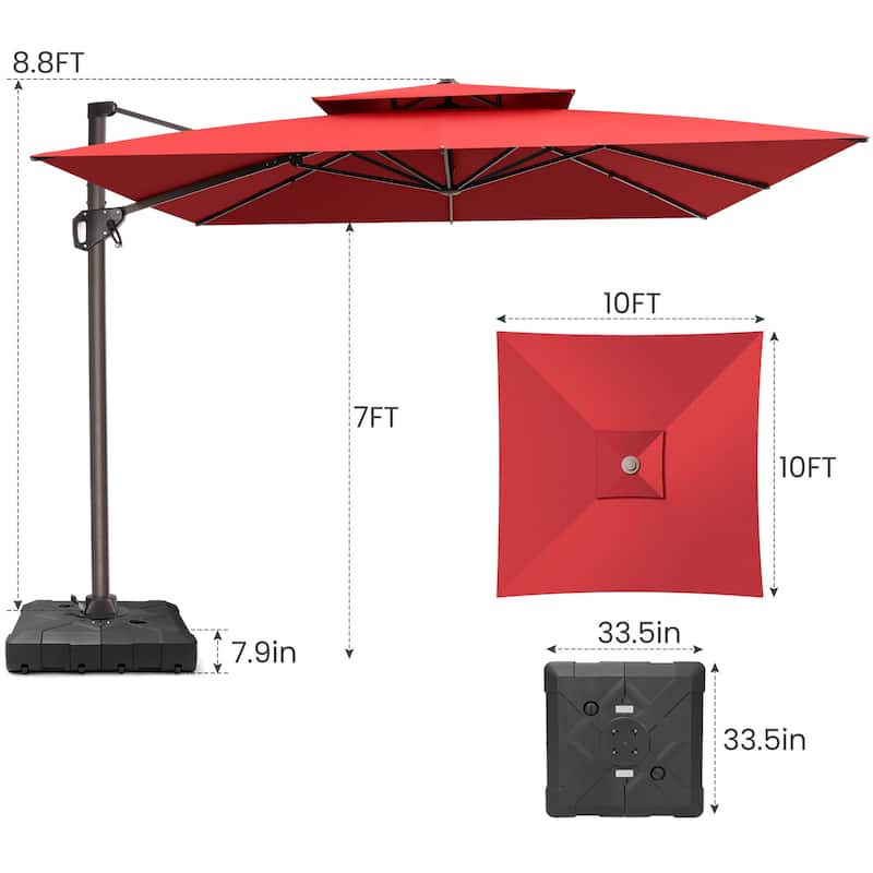 Outdoor 10FT Square Adjustable Offset Cantilever Patio Umbrella with Base