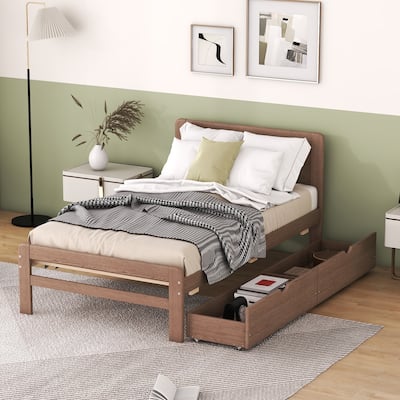Nestfair Modern Design Twin Size Platform Bed Frame with 2 Drawers