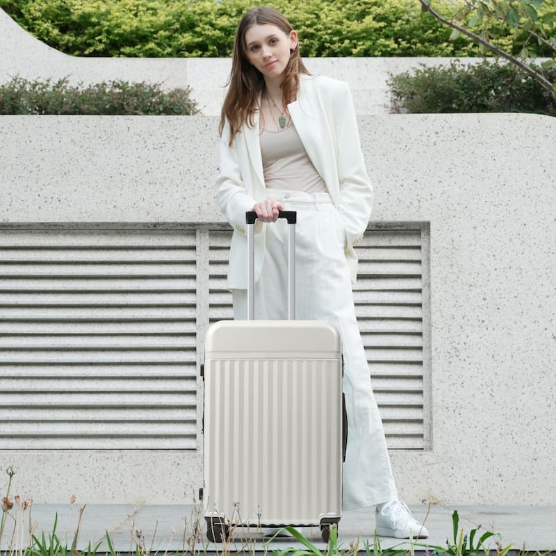 3-Piece Modern Front-Opening Luggage Expandable Luggage with USB Port and TSA Lock, for Boarding Travel, Grey+White