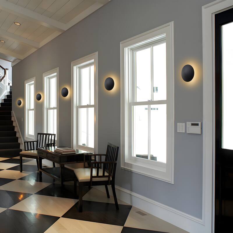 C Cattleya 2-pack Matte Black Aluminum Round Disc LED Indoor Outdoor Wall Sconce