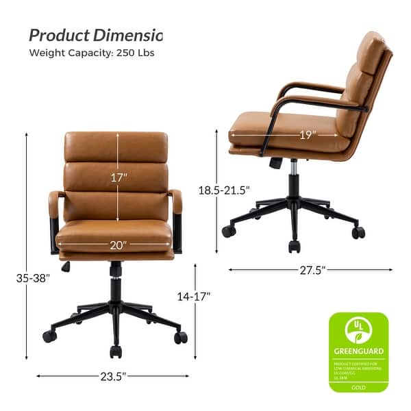 dimension image slide 2 of 6, HULALA HOME Joseph Modern Task Faux Leather Chair with Tilt Lock and Center Tilt