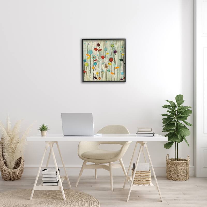 Stupell Abstract Paint Drop Floral Scene Whimsical Collage Framed Wall Art,12x12