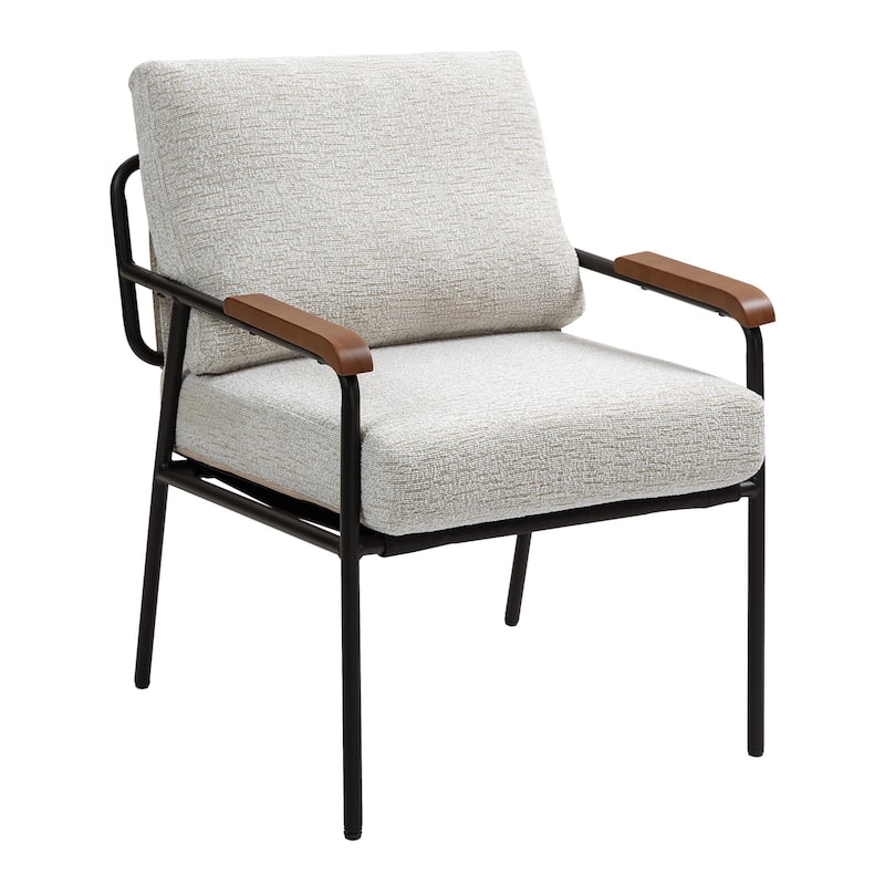 Fabric Accent Chair with Wood Armrests and Metal Frame