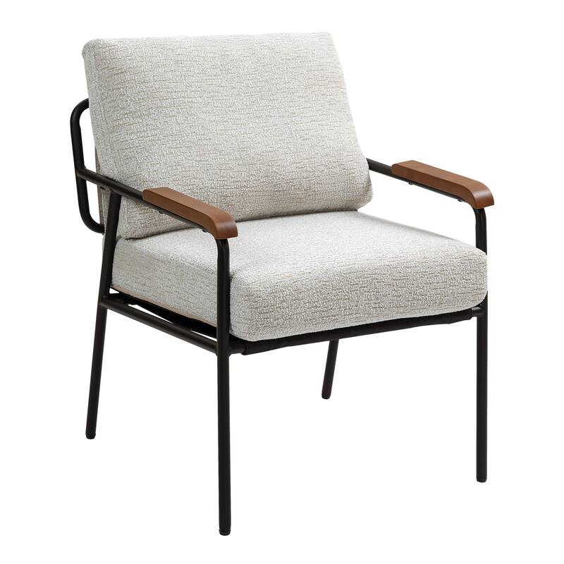 Modern Accent Chair with Natural Wood Armrests and Metal Frame, Upholstered Seat and Backrest, Comfortable Lounge Chair