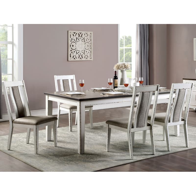 Abeje Farmhouse White Expandable 5-Piece Dining Set by Furniture of America - Weathered White
