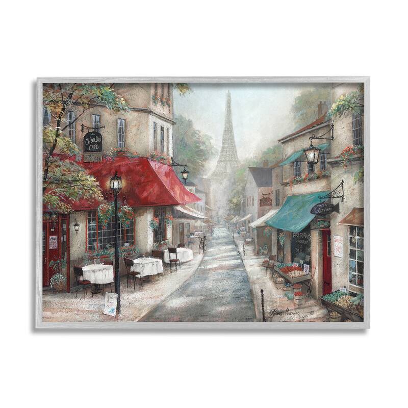 Stupell Parisian City Streets Traditional Countryside Bistro Architecture Framed Wall Art - 20 x 16 - Grey