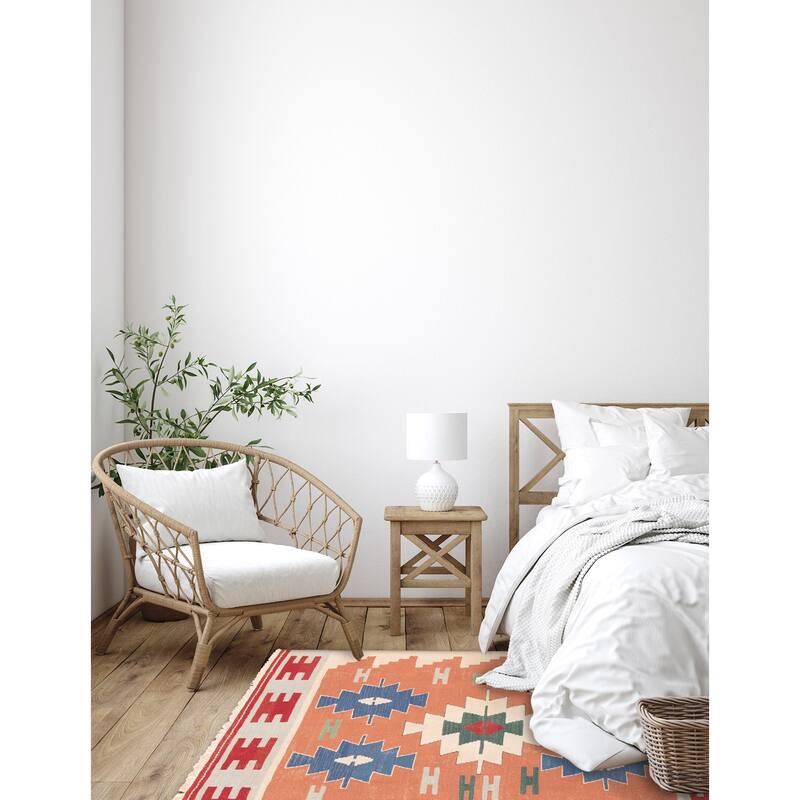 ECARPETGALLERY Flat-Weave Bold and Colorful Dark Copper Wool Kilim - 3'10 x 5'7