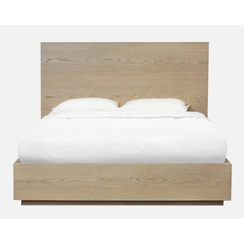 Aziel California King Platform Bed, Panel Headboard, White Oak Brown Finish