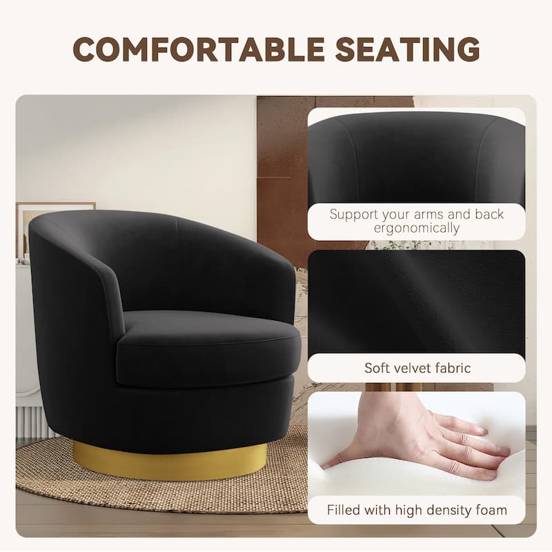 360 Degree Velvet Swivel Club Chair, Soft & Comfotable