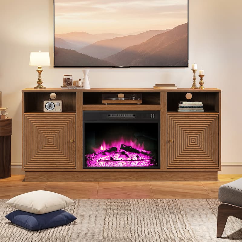 59'' Fireplace TV Stand for TVs Up to 65'' with Storage and Adjustable Shelves - Brown