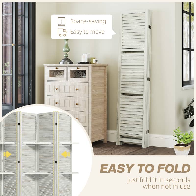 HOMCOM 5 Panel 67" Tall Wood Room Divider, Privacy Screen with 3 Display Shelves, and Folding Storage for Bedroom or Home Office