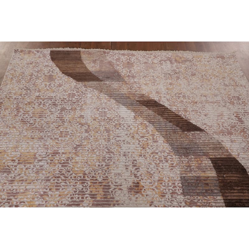 Striped Abstract Modern Area Rug Hand-Knotted Wool Carpet - 5'8" x 7'10"