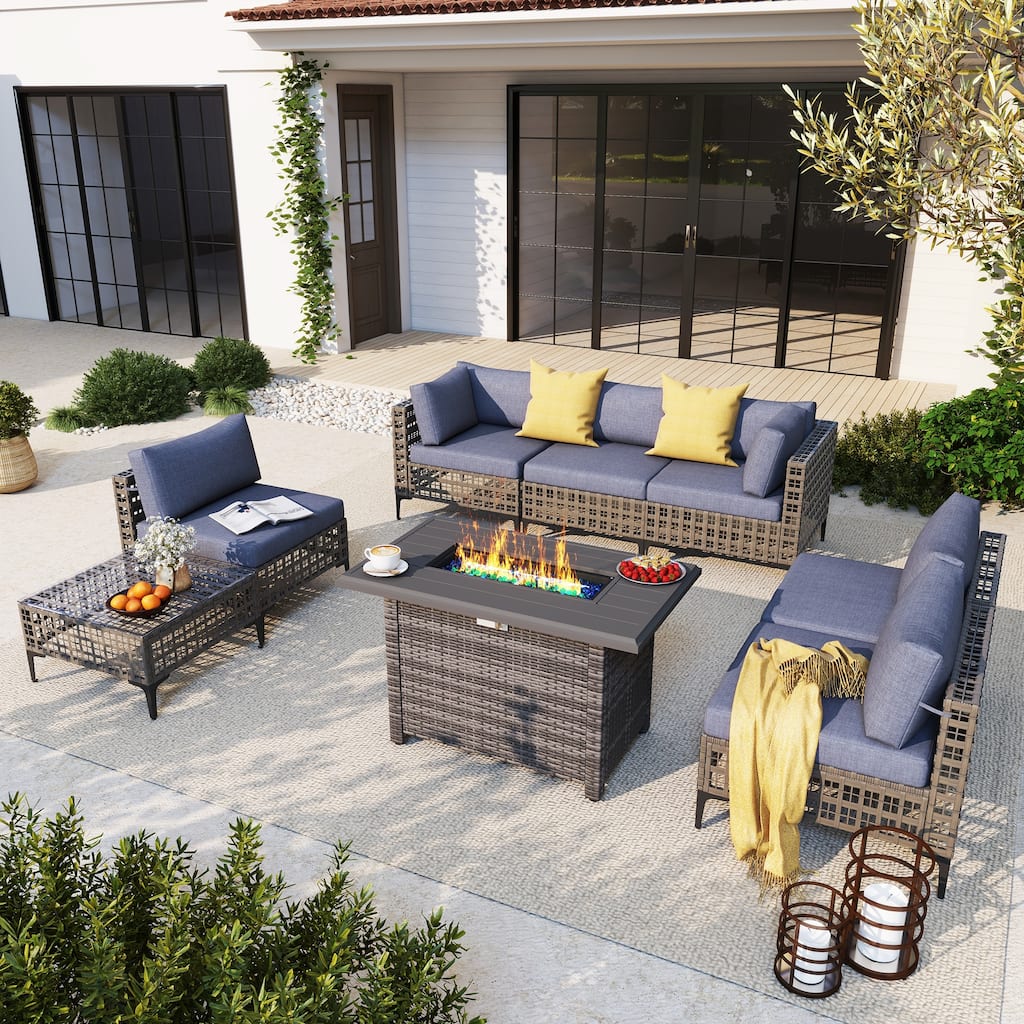 6 - Person Outdoor Sectional Seating Group with Fire Pit
