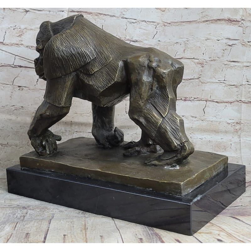 Gorilla Sculpture Statue Figure Bronze Metal Signed Art On Marble Base By Vobisova