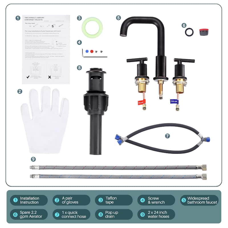 WOWOW 8-inch Dual Handle Widespread Bathroom Faucet