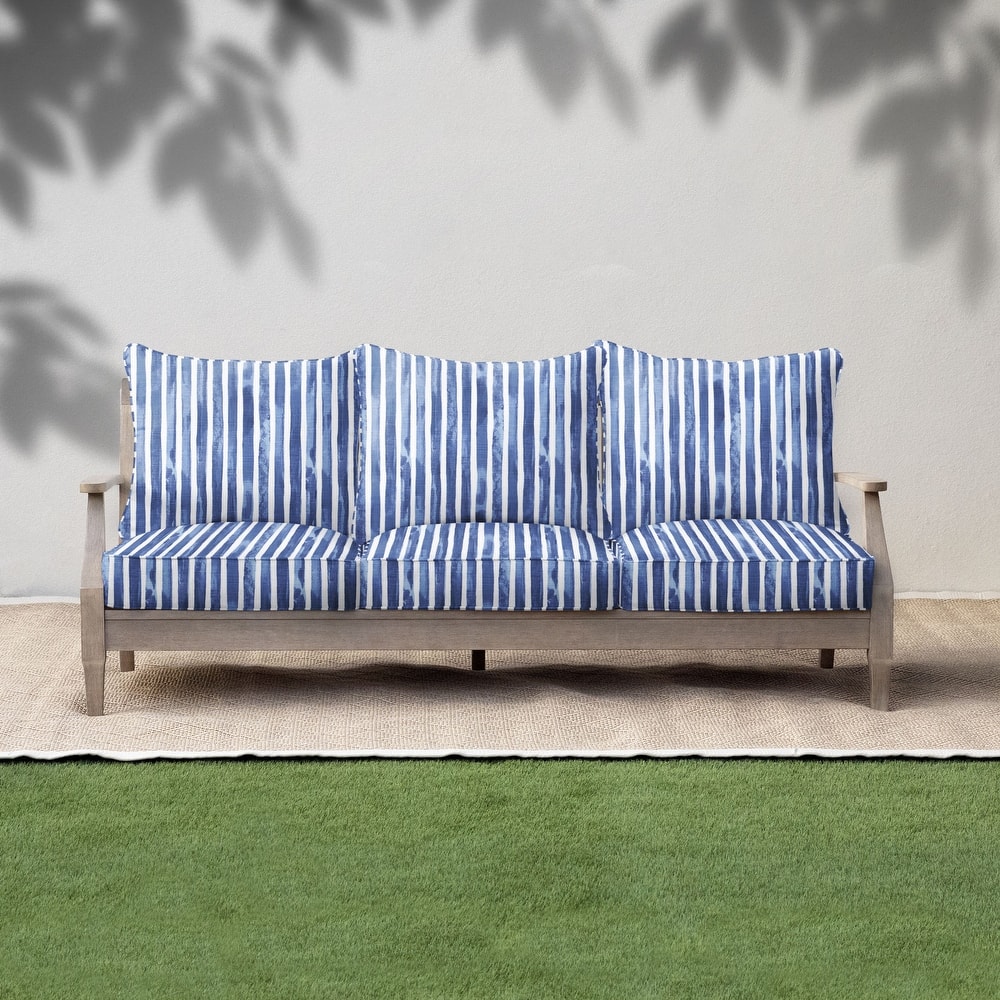 Sorra Home Blue and White Stripe Indoor/Outdoor Corded Pillow and Cushion Sofa Set