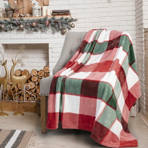 Premium Flannel Christmas Throw Blanket 60in x 48in (Festive Plaid)