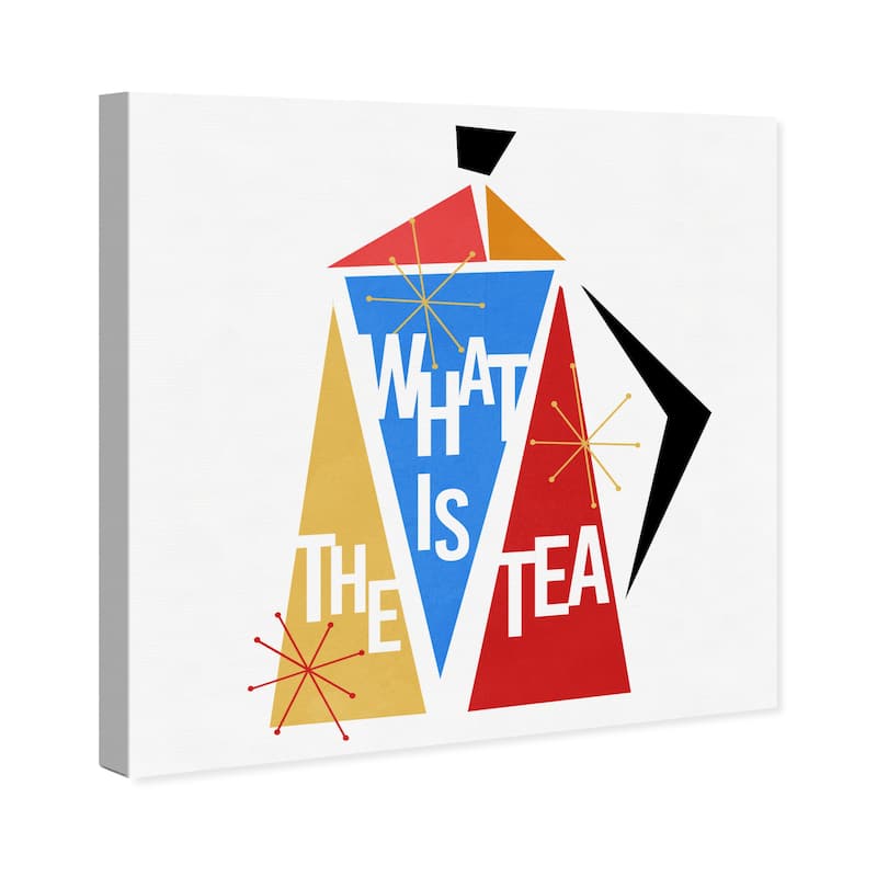 Wynwood Studio 'What's the Tea Modern' Typography and Quotes Wall Art Canvas Print Funny Quotes and Sayings - Red, Blue
