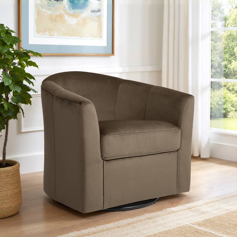 Modern Velvet Upholstered Swivel Barrel Chair for Living Room Lounge - Coffee