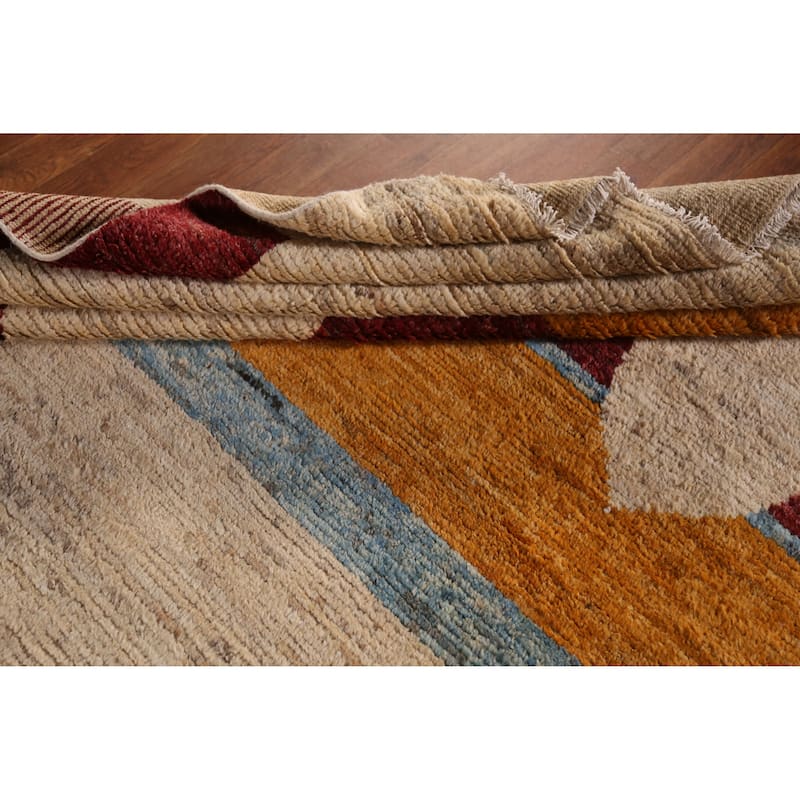 Moroccan Oriental Large Rug Handmade Modern Beige Wool Carpet - 9'11" x 13'8"