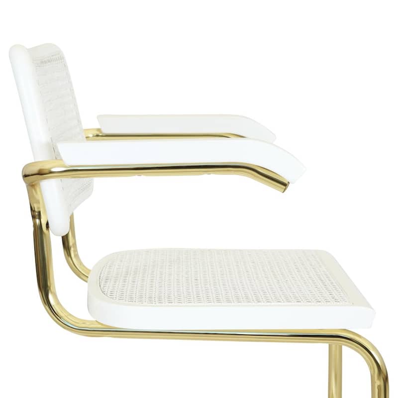 Breuer Chair Company Marcel Breuer Cesca Cane Cantilever Armchair Arm Chair w/ Brass Steel Frame (Various Wood & Cane Colors)