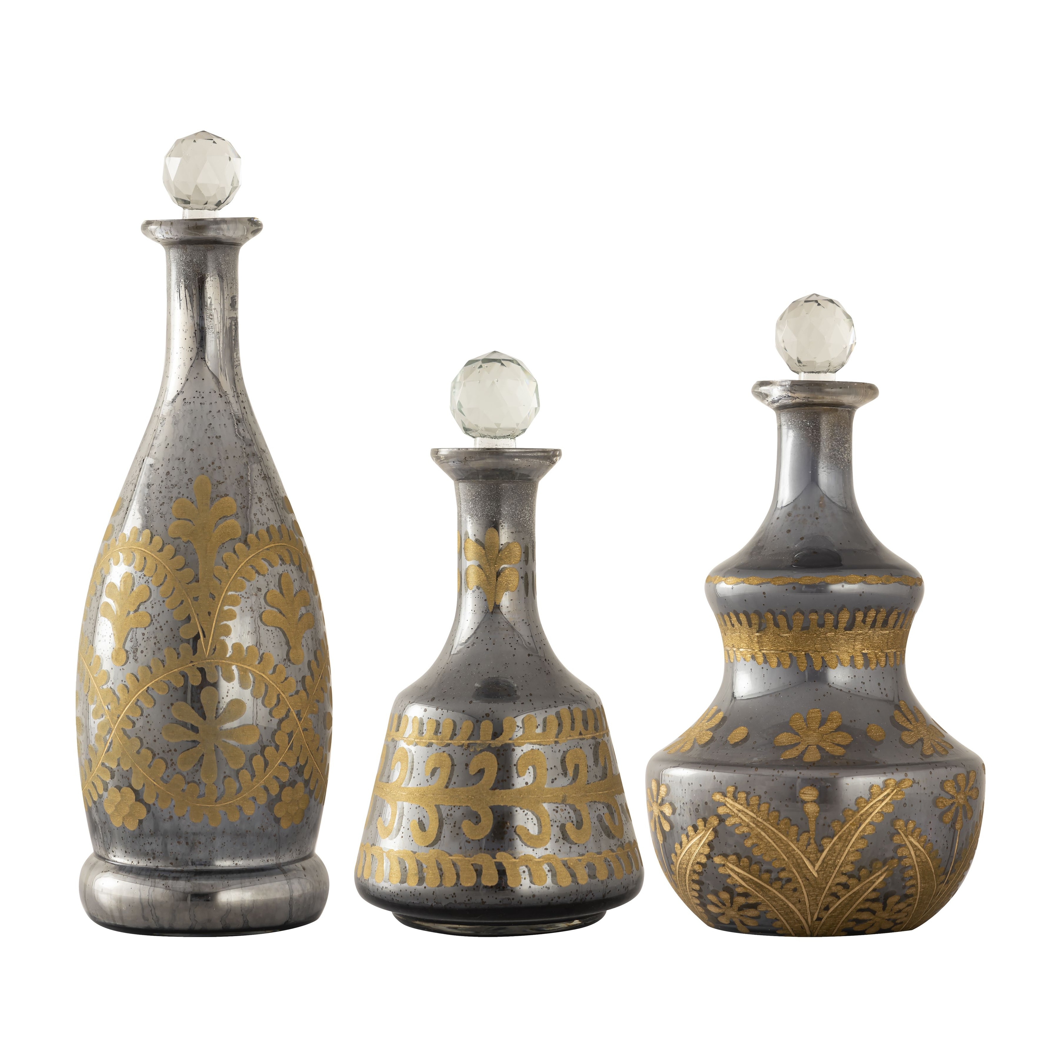 Atlas Kermal Set of 3 Antique Silver Decanters