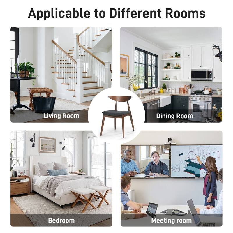 Retro Upholstered Dining & Kitchen Chairs with Wood Frame, Set of 2