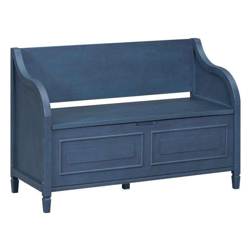 Rustic Style Solid wood Entryway Multifunctional Storage Bench with Safety Hinge