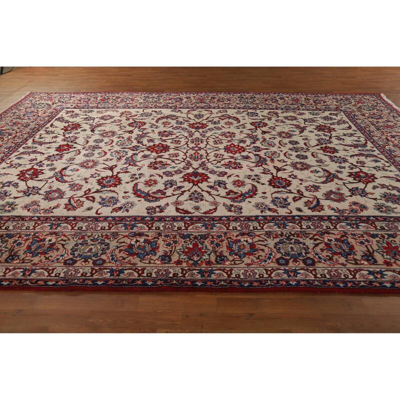 Hand Knotted Oriental 100% Wool Carpet Traditional All-Over Beige & Ivories Najafabad Area Rug - 13' 6'' X 9' 9''