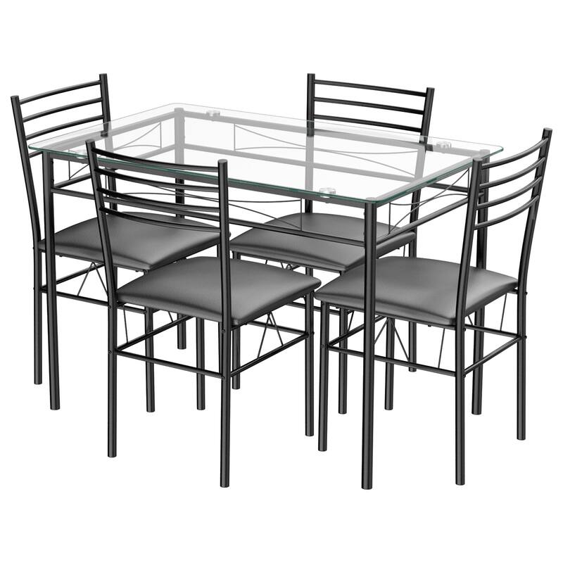 Gymax 5 Piece Dining Set Glass Top Table & 4 Upholstered Chairs - See Details