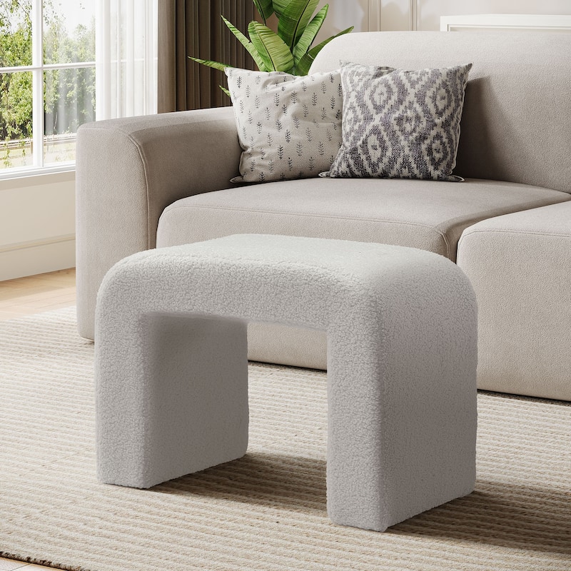 Modern Vanity Stool Upholstered Ottoman Arched Footstool for Home - Grey