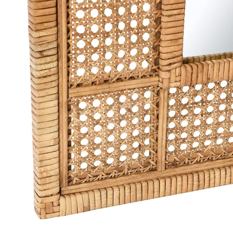 23.5" Square Modern Wood and Rattan Wall Mirror - Brown