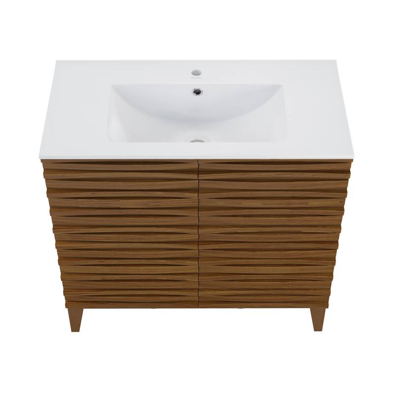 Cascade 30" Freestanding Bathroom Vanity In Brown Oak With Sink Top - 30