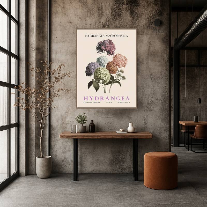 Vintage Botanical Hydrangea Illustration by Christopher Giampietro Framed Canvas Wall Art Print