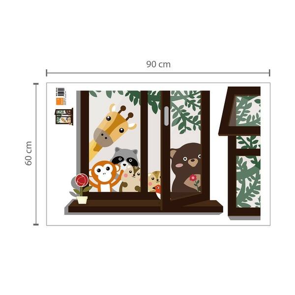 dimension image slide 4 of 5, Walplus 3D Animal Window View Height Measurement Children Wall Sticker