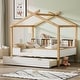 preview thumbnail 10 of 30, Wooden House Bed with Storage Bookshelf, Original Wood Colored Frame for Children or Guest Room, Easy Assembly