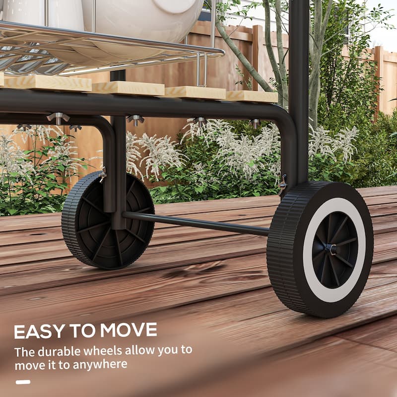 Portable Charcoal Grill with Wheels 2 Side Tables and Bottom Shelf, Adjustable Vents, for Picnic Camping, Backyard, Cooking