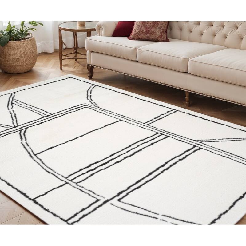 HomeRoots Geometric Rectangle Area Rug - 90.00 in. x 60.00 in.  x 0.60 in.